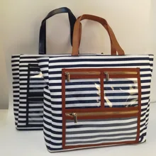 Парусиновая полосатая ПВХ сумка для показа оптом заготовки переносят все эфирные масла кошелек губная помада Tote с прозрачные карманы DOM106576