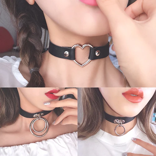 Ожерелье Ulzzang Harajuku из искусственной кожи с сердечками и двойными кругами женское