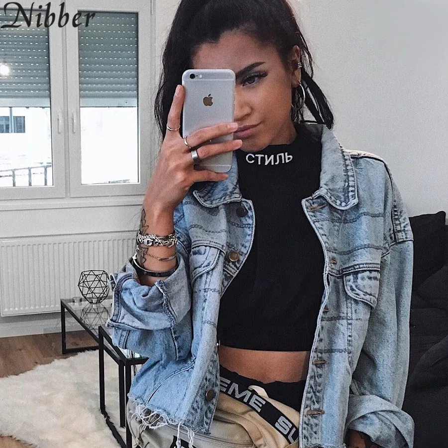 Nibber Womens Autumn Winter Basic Denim Jacket hot sale wild Long Sleeve Loose Warm jacket Spring autumn Casual popular women