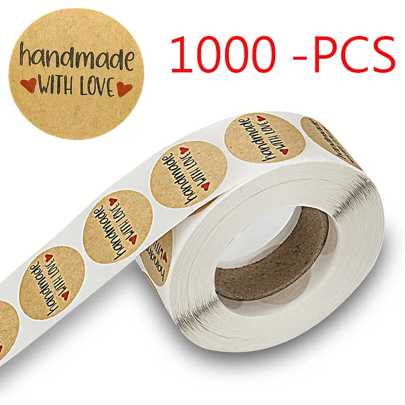 1000Pcs 1Inch Round handmade with love Stickers Label, happy planner Stickers for Scrapbooking letter stickers Home Decor