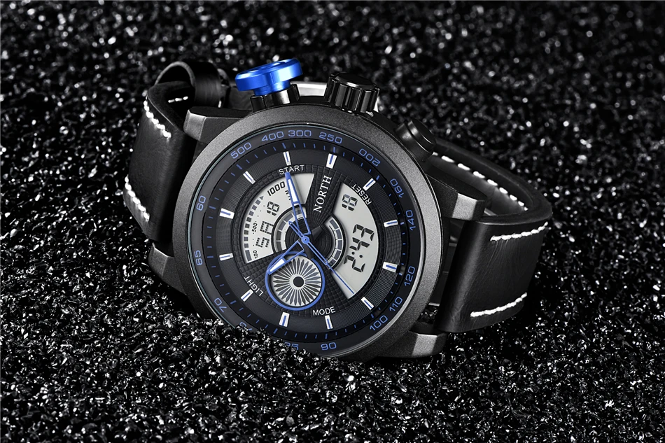 Северная часы Для мужчин Элитный бренд Водонепроницаемый военные часы Для мужчин кожа Повседневное кварцевые часы аналоговые цифровые