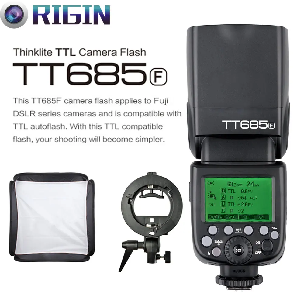 

Godox TTL II TT685F Camera Flash 2.4G wireless HSS 1/8000s GN60+Godox S-Type Bracket+SoftBox(40cm/50cm) Kit For Fuji Cameras