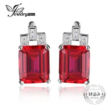 Jewelrypalace lujo emerald cut 12.1ct creado rubí rojo clip en los pendientes 925 joyas de plata pendientes de clip para las mujeres