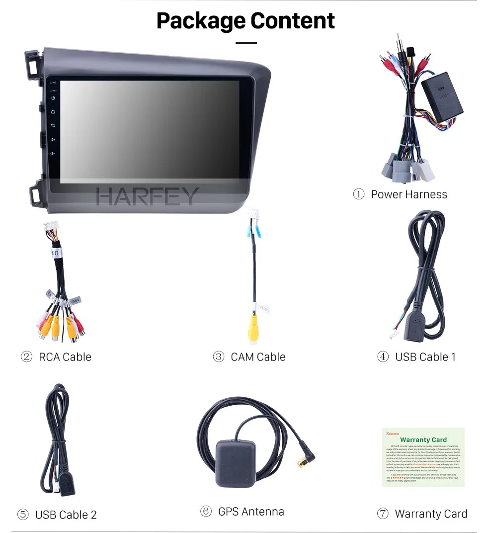 Harfey 10," Android 8,1 автомобильный мультимедийный плеер для 2012 Honda Civic радио gps навигационная аудиосистема с Bluetooth 3g WiFi