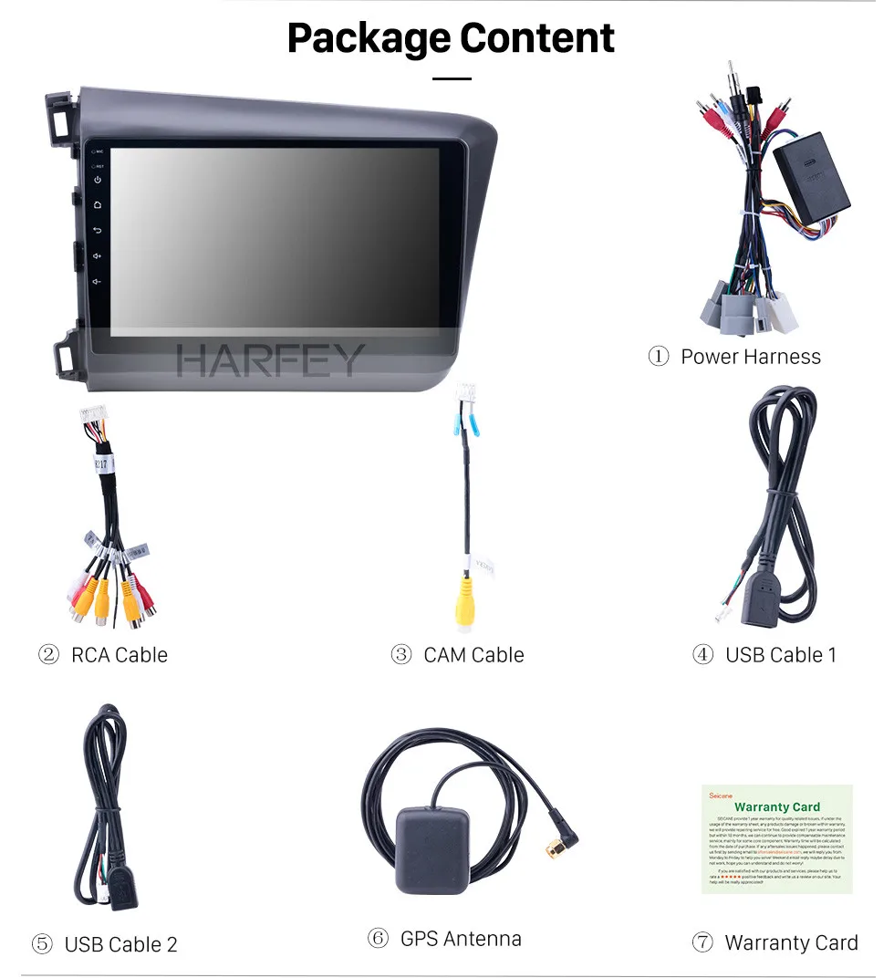 Sale Harfey 10.1" car multimedia player for Honda Civic 2012 Android 8.1 Radio GPS navigation Audio System with Bluetooth 3G WiFi 19