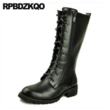 

Combat Designer Zipper Chunky Army Military Black Full Grain Leather Platform Winter Men Boots With Fur Handmade Shoes Mid Calf