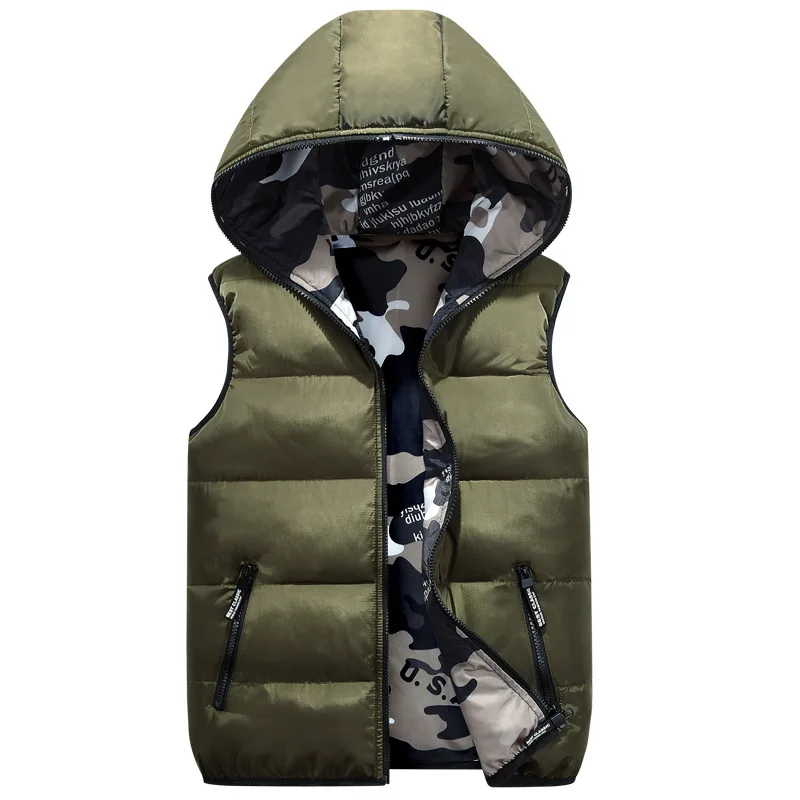 Uwback мужской Камуфляжный жилет с капюшоном, супер теплые зимние куртки, жилет, двухсторонний тонкий пуховый жилет, ветровка, крутой Chaleco 4XL XA429 - Цвет: army green