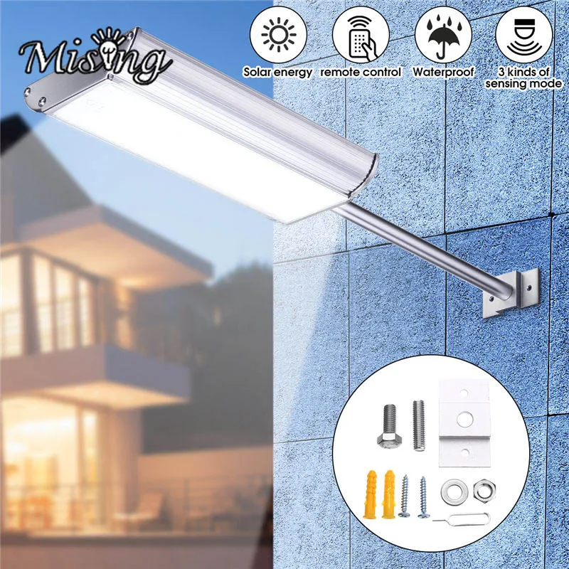 

Mising Waterproof 70 LED Microwave Motion Sensor Solar Light Remote Control Pure White Solar Panel Pathway Highlight Wall Lamp