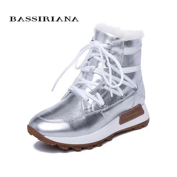

BASSIRIANA new winter casual shoes with thick soles, ladies fashion natural leather natural fur shoes warm with flat sole