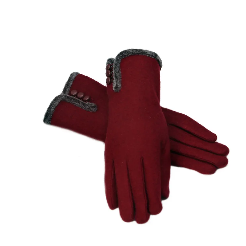 YRRETY зимние женские новые дизайнерские модные кашемировые перчатки Осенние пуговицы теплые рукавицы полная митенки для пальцев Женская согревающая одежда перчатки - Цвет: G096 Red Wine