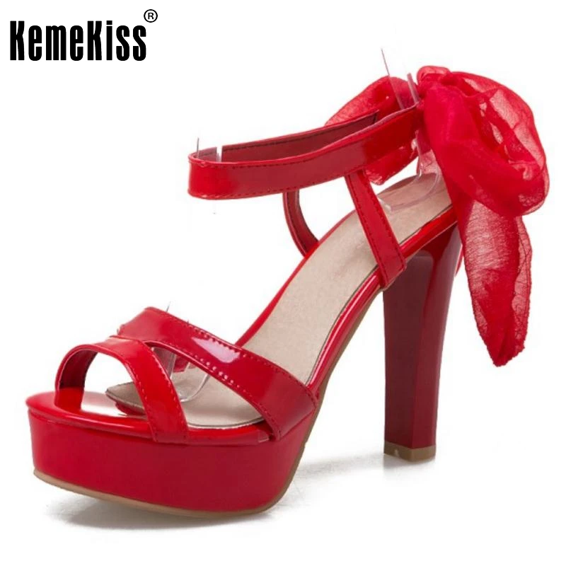 

KemeKiss Size 31-47 Women High Heel Sandals Fashion Bowknot Shoes Woman Round Toe Square Heel Cross Strap Sandalias Mujer