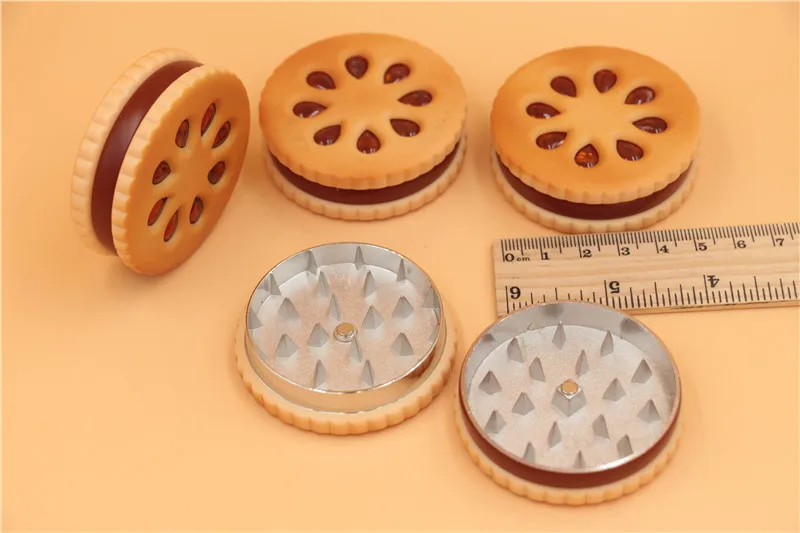 

6pcs zinc alloy cookie biscuit shape 2 part tobacco spice crank crusher herb grinder metal hand muller for shisha hookah pipe