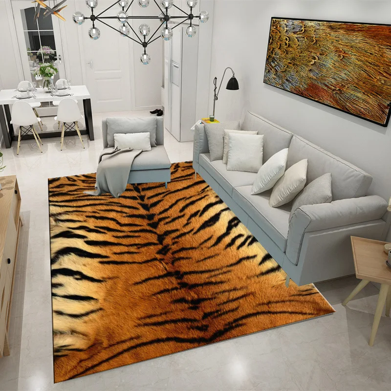 

Creative Modern 3D Leopard/Zebra/Cow/Crocodile/Tiger Striped Fur like Print Door/Chair Mat Living Room Bedroom Area Rug Carpet