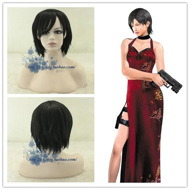 Игра косплей Ada Wong черный короткий парик волос 30 см Косплей парики+ парик шляпа