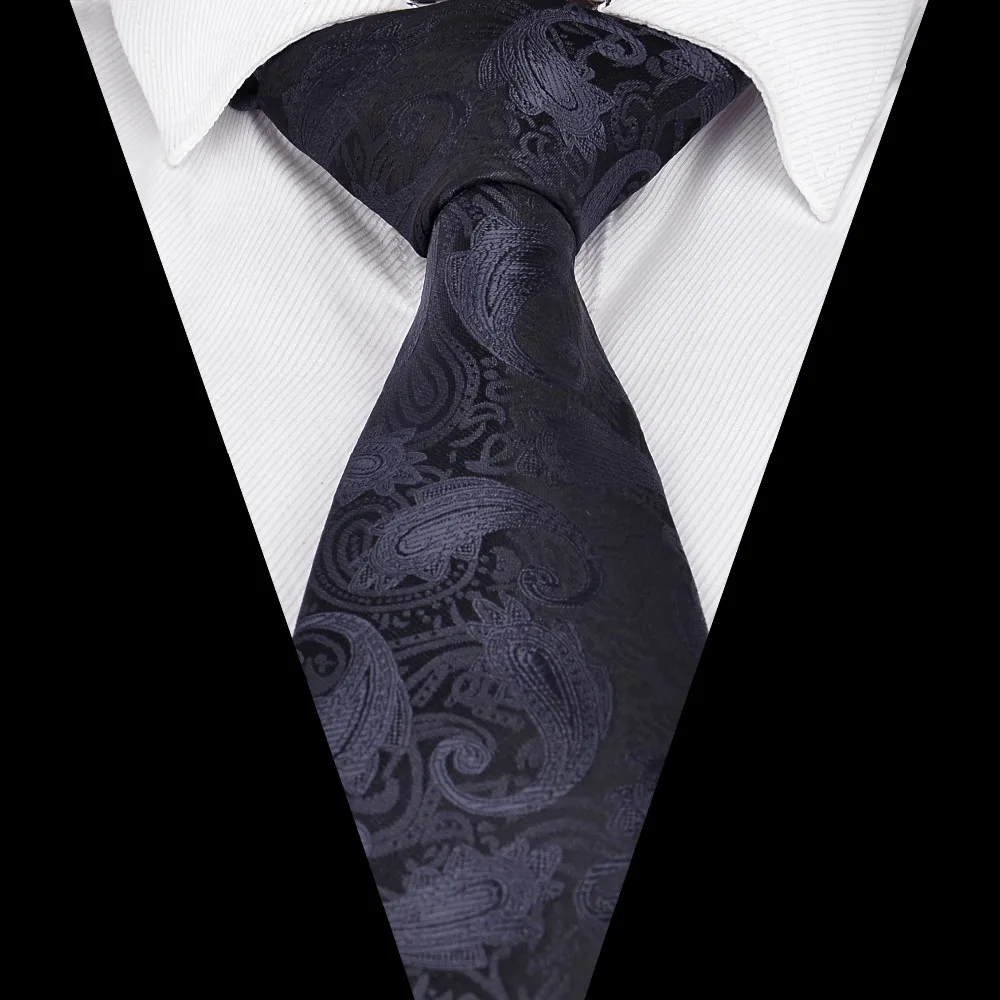 Ikepeibao Men`s Tie black Paisley Jacquard Woven Polyester Unique Drop