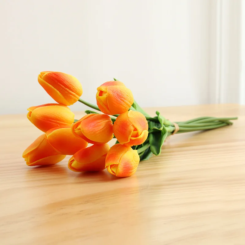 9 шт. искусственные тюльпаны искусственные цветы искусственные тюльпаны для украшения дома 36 см ПУ латексные тюльпаны Настоящее касание оранжевый/красный поддельные цветы - Цвет: orange