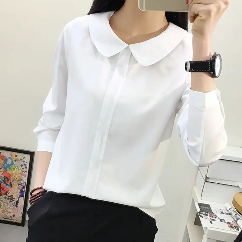 Women Summer White Blouse Sweet Chiffon Short Sleeve Female Tops Peter Pan Collar Female Blouse White Shirt Women Summer White Blouse Sweet Chiffon Short Sleeve Female Tops Peter Pan Collar Female Blouse White Shirt