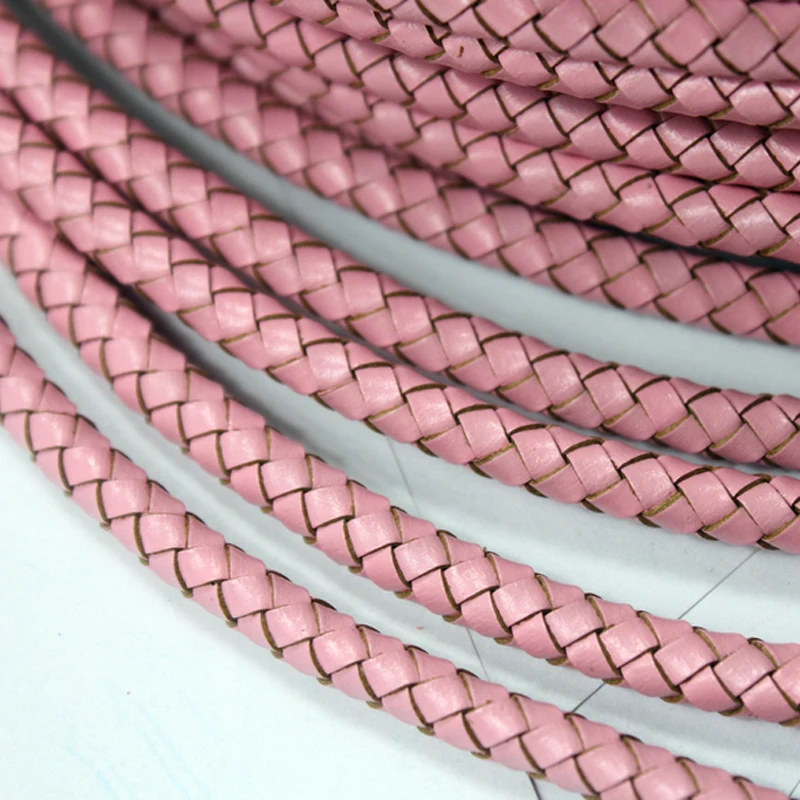 

AaaZee 1 Yard 6mm Diameter Round Pink Woven Braided Leather Bolo Cord for Bracelet Jewelry Making Leather Craft