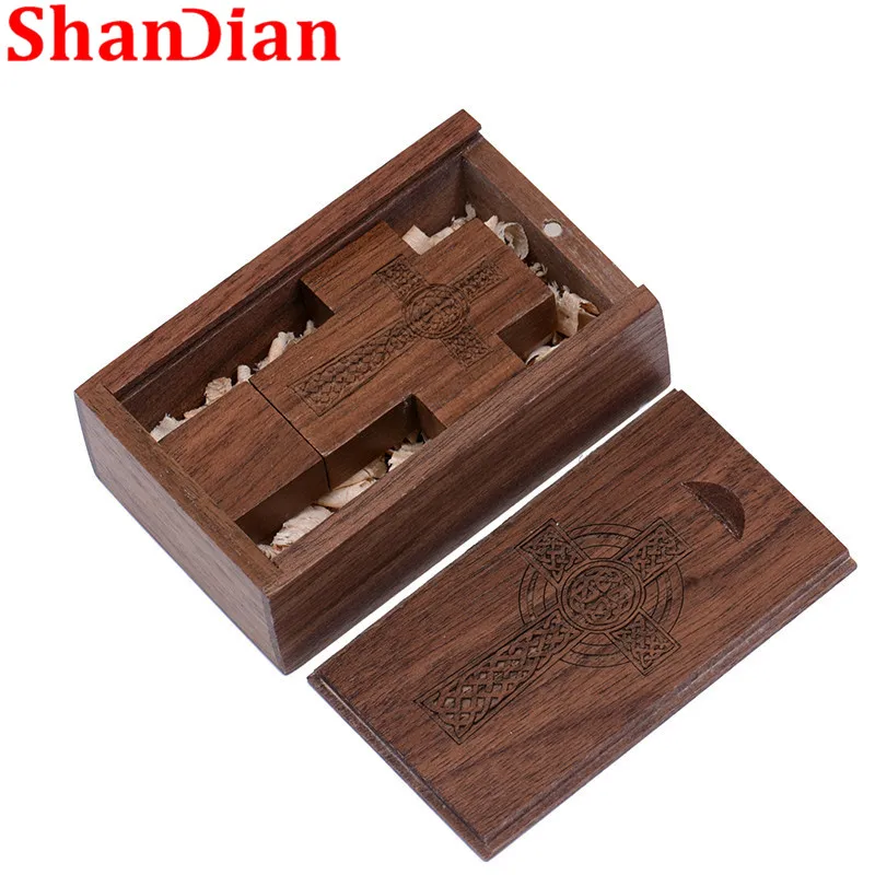 SHANDIAN логотип клиента usb накопитель в виде деревянного Креста + коробка USB флеш
