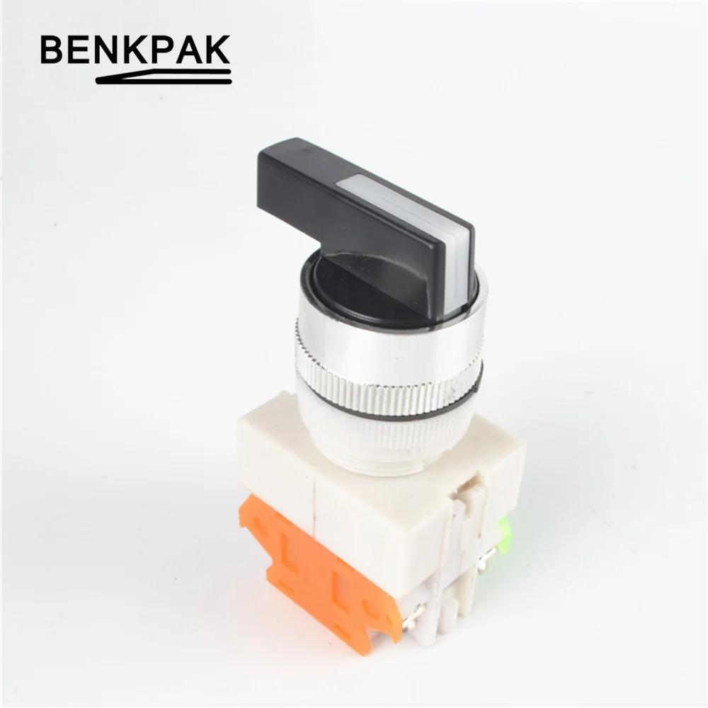 

1PC 22mm 3 positions Self-locking long lever Push button switch 1NO+1NC