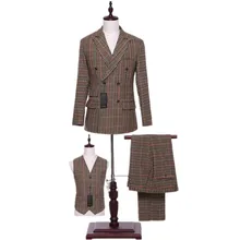 Costume classique à rayures rouges jaunes vertes pour hommes, ensemble à revers double boutonnage pour bureau d'affaires, personnalisé, veste, pantalon et gilet, nouvelle collection