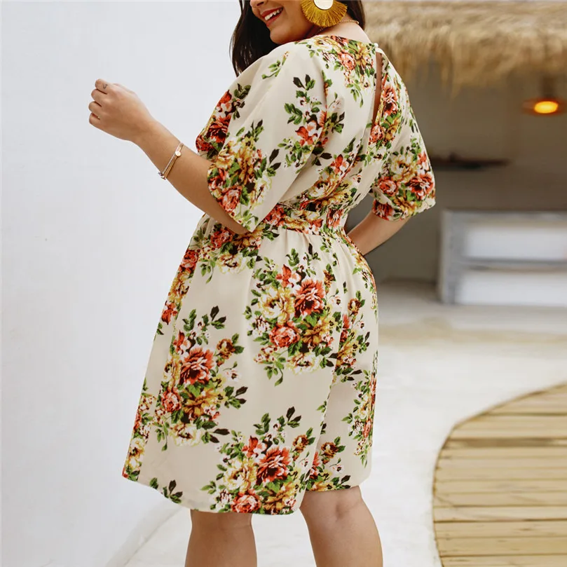 Женский пляжный костюм с цветочным принтом большой размер 4FN|Комбинезоны c