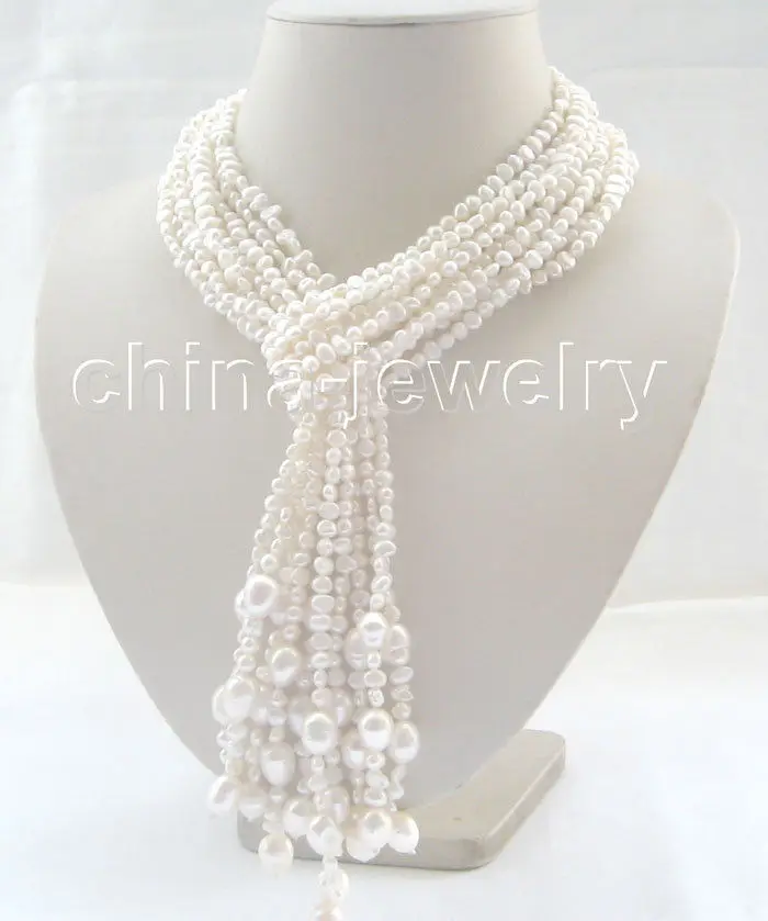 

Wholesale 5pieces 45" 4-5-8-10mm white freshwater pearl necklace