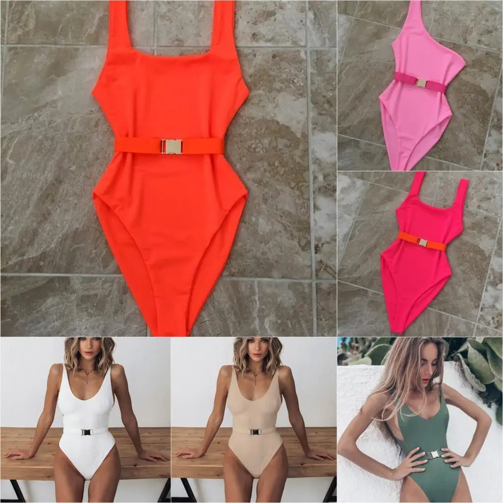 2018 Maillot De Bain Femme Une Piece Badpak сексуальное однотонное с поясом цельный купальник