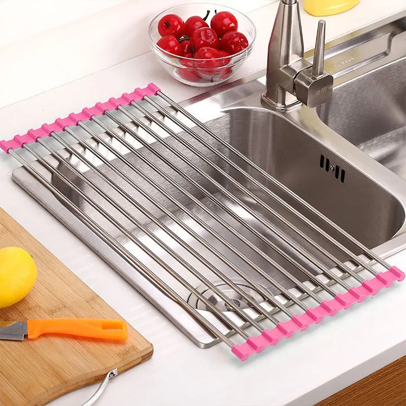

FANHHUI Kitchen Over Sink Dryer Stainless Steel Folding Drying Rack Dish Vegetable Fruit Kitchen Spoon Holder