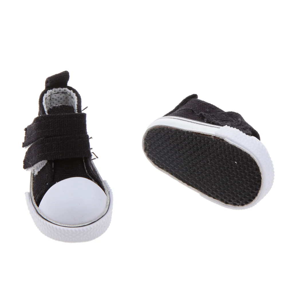 Pair of 4.8cm Canvas Touch Fastening High Top Shoes for 1/6 BJD Doll Black