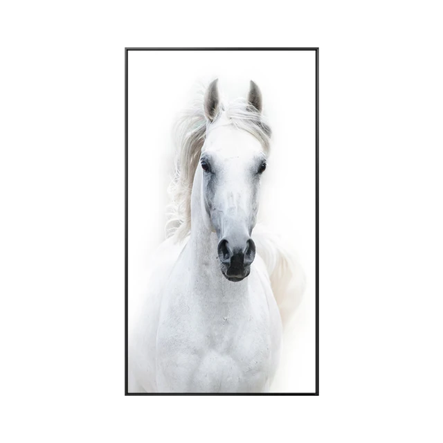 Nordic Style White Horse Canvas White Poster Print Modern Wall Art Pictures For Living Room Bedroom Aisle Studio Entrance Lobby 60x110cm frameless