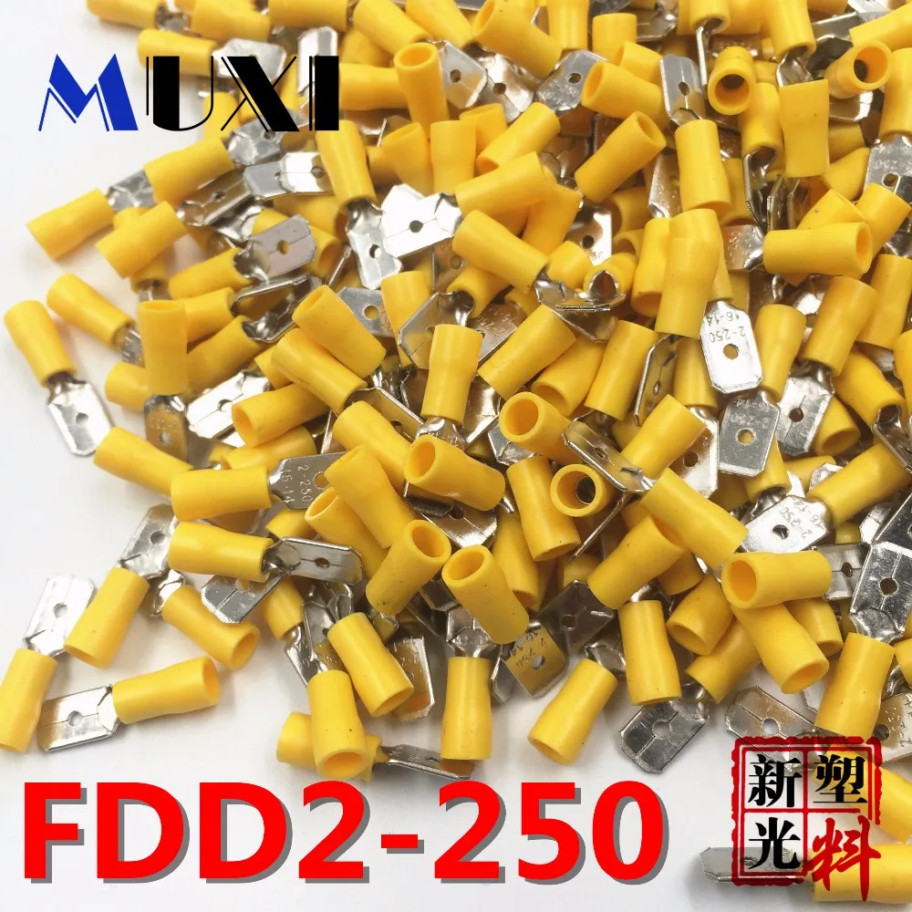 FDD2-250 мужской изолированный Электрический обжимная Клемма для 1,5-2.5mm2 Разъемы Кабель провод разъема 100 шт./упак. желтого цвета