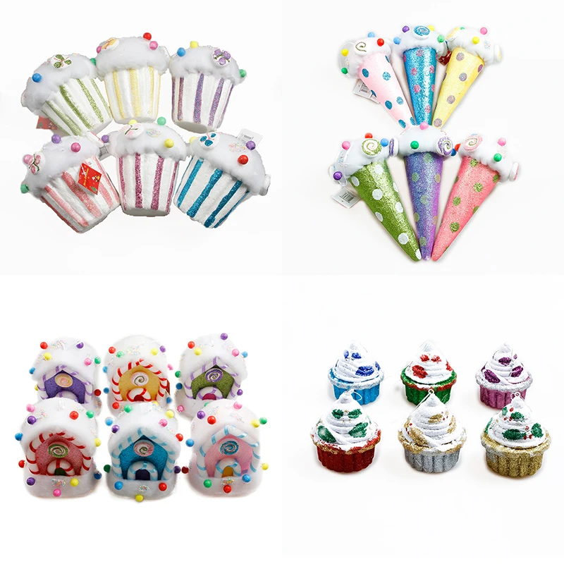 Christmas Decorations For Home 1pcs Colorful Bubble Candy House Ice Cream Cake Cup Tree Pendant | Дом и сад