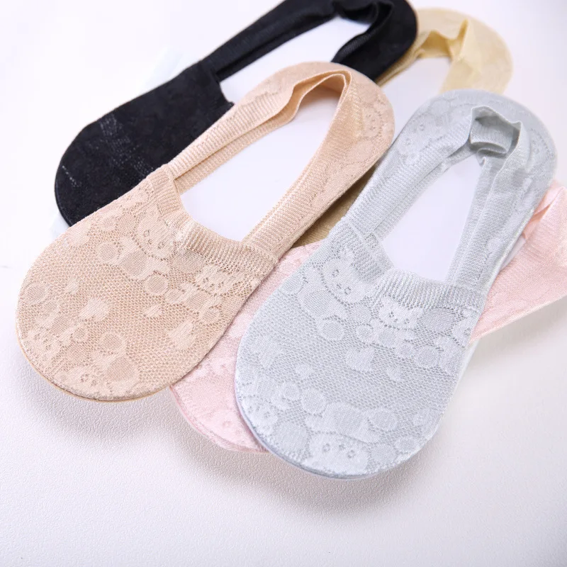 Summer Boat Socks Cute Women Silicone Anti-slip No Show Socks Korean Style Low Cut Sexy Lace Mesh Invisible Sock Skarpetki Niski