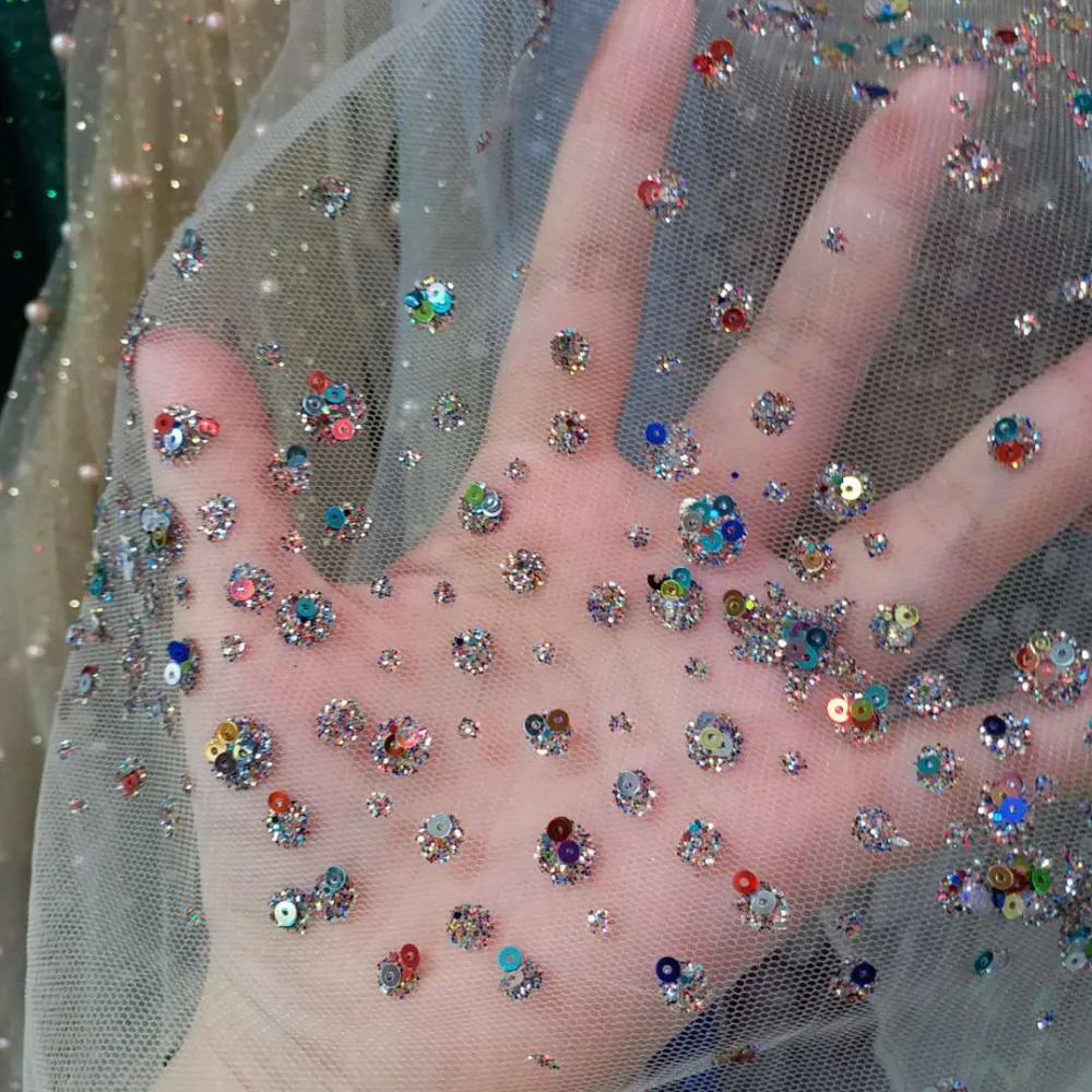 

HL528# Colorful stars shine pink mesh fabric sequins wedding dress cloth African cloth for bridal wedding dress/sawing