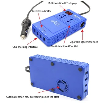 

I Key Buy 1PC High Quality 150W Car Converter 12V To 220V Intelligent Cars Power Inverters Row Plug Four In One Blue With LED