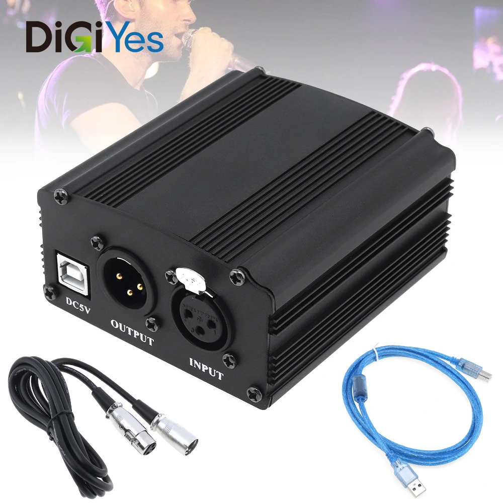 

USB 48V 1-Channel Phantom Power Supply with One XLR Audio Cable for Condenser Microphone Studio Music Voice Recording Equipment