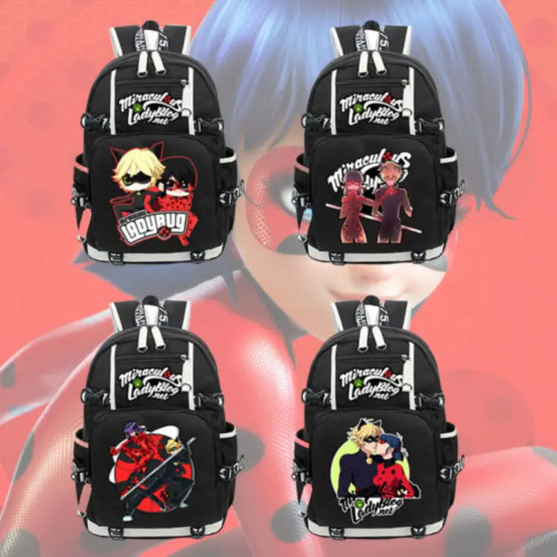 

New Anime Miraculous Ladybug Cat Noir Backpack Knapsack Packsack Black Travel Shoulder Laptop Bags School Student Bag
