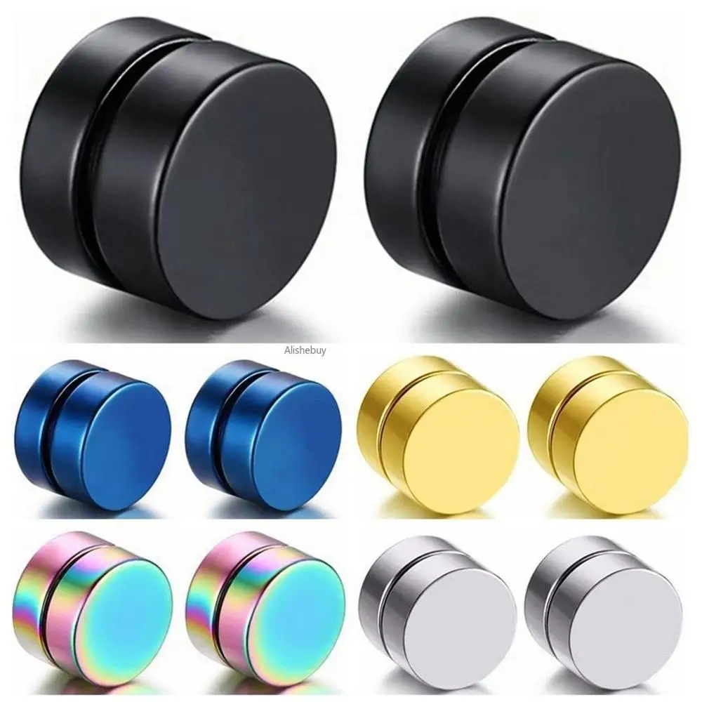 

1Piece Punk Mens Strong Magnet Magnetic Ear Stud Set Non Piercing Earrings Fake Earrings Gift for Boyfriend Lover Jewelry Colors