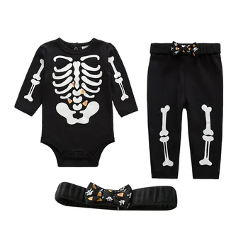 

Baby Boy Girl Clothes Romper,Pants & Headband 3-Piece Clothing Set Infant Long Outfits Suit Skeleton Glow in The Night