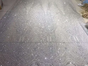 

Embroidery African Nigerian Guipure Lace SH-9545 Fabric with glitter Nigerian Guipure Lace Fabric