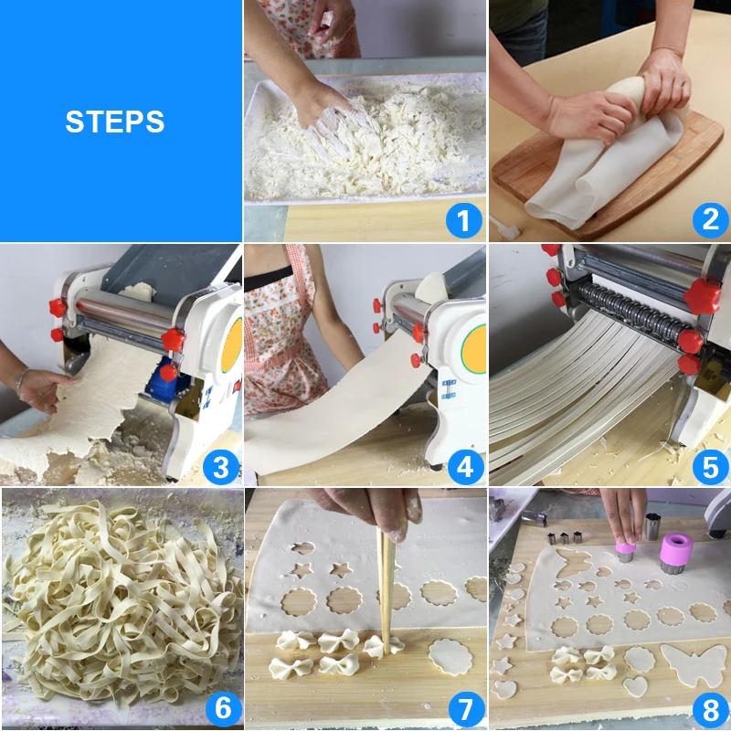 JIQI Electric Noodle Pressing Machine Commercial Stainless Steel Spaghett Noodle Maker Roller Dough Cutter Wonton Dumpling EU US