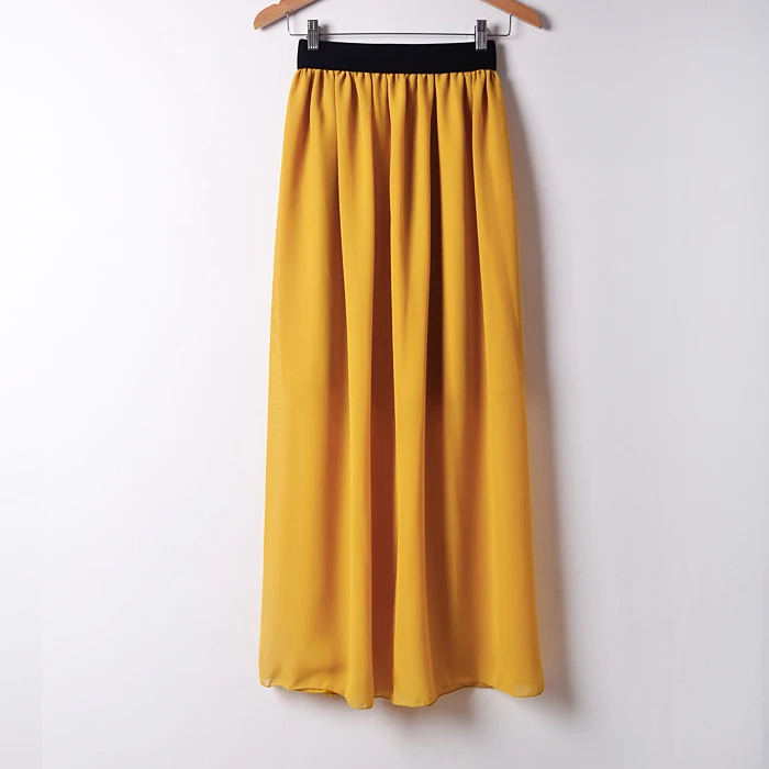 20 цветов, Новое поступление, весенние женские модные летние юбки больших размеров для девочек, длинная эластичная Повседневная шифоновая юбка с высокой талией W00233 - Цвет: W00233 jiang huang