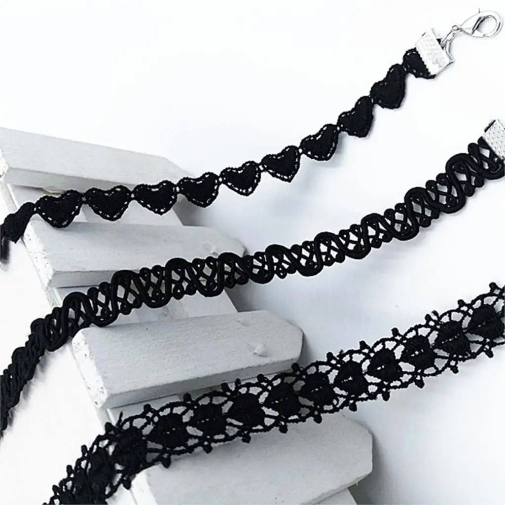 Polyester Lace Heart Charm Choker Necklaces 1