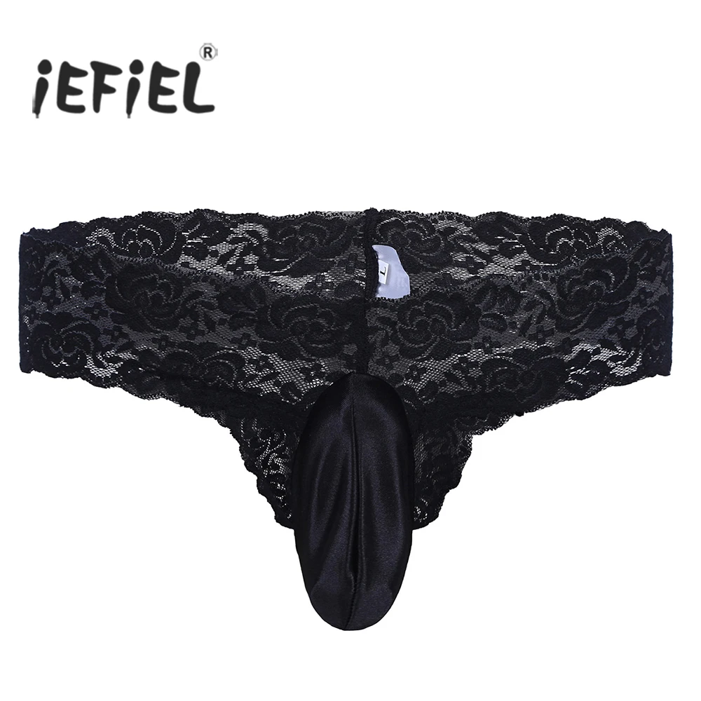 

iEFiEL Men Lingerie Lace Floral Bikini Briefs Underwear Underpants with Bulge Pouch Jockstraps Sexy Gay Men's Panties