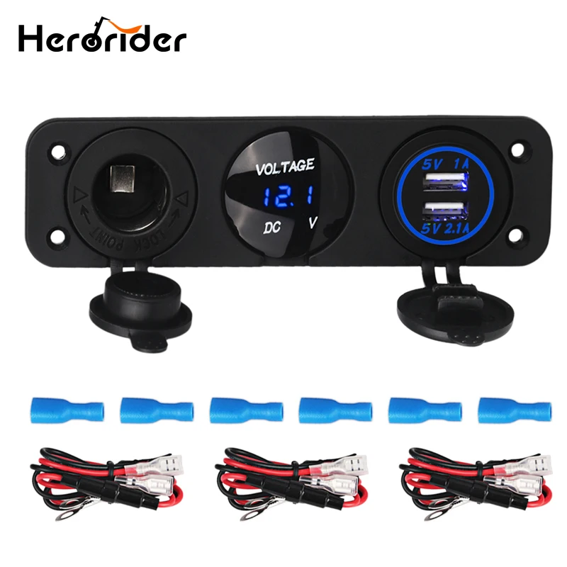 

Herorider 3.1A Dual USB Power Adapter Charger LED Digital Voltmeter Car Cigarette Lighter Splitter Socket 12V