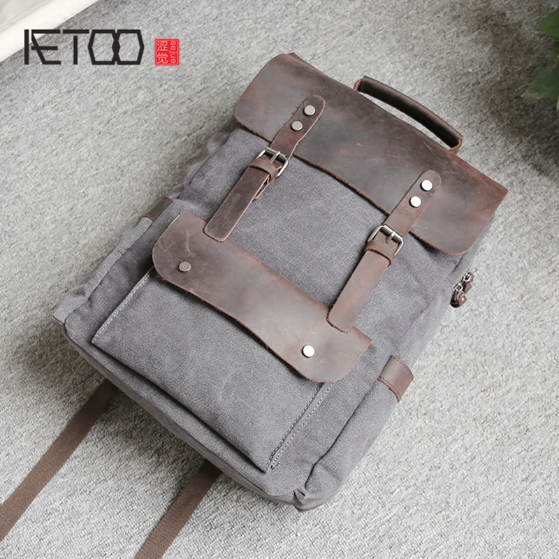 

AETOO Shoulder bag male canvas backpack art Style school bag college wind Travel Leisure computer bag