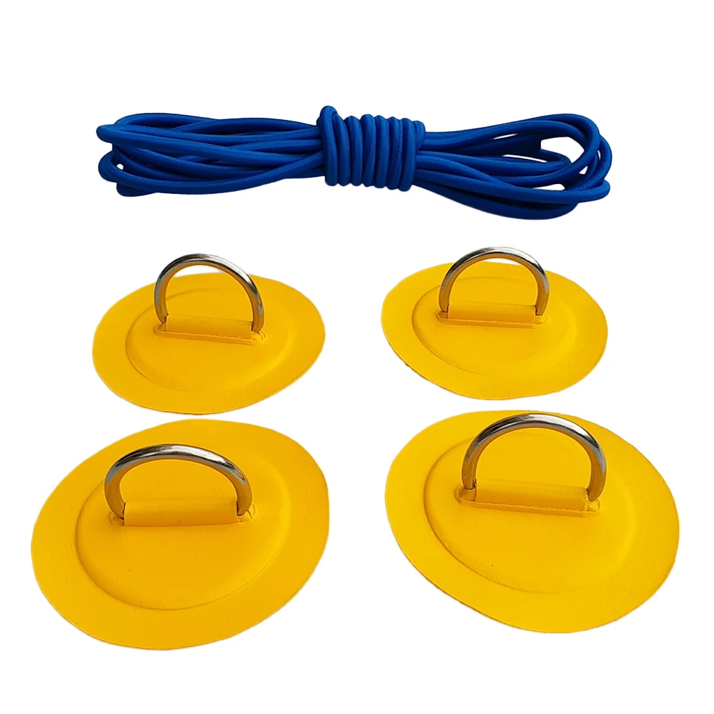 4pcs Durable Strong Marine 316 Stainless Steel D Ring Patch Pad Shock Rope for PVC Inflatable Boat Kayak Fishing Raft Dinghy