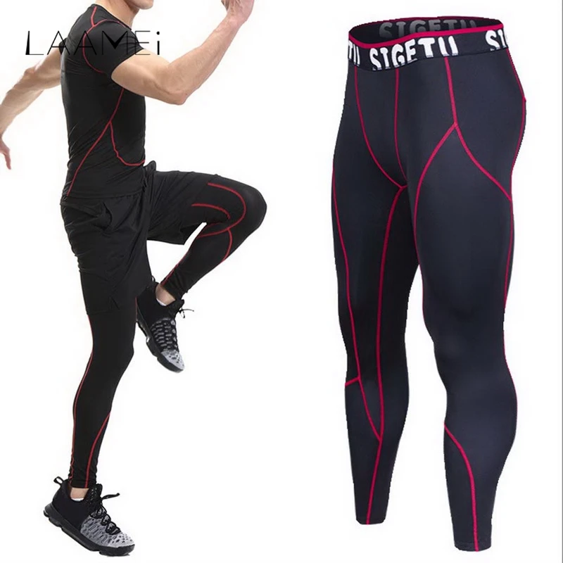 

Laamei High Elastic Fitness Leggings Men Sports Bodybuilding Tights Male Quick Dry Skinny Pant Breathable Plus Size Trouser