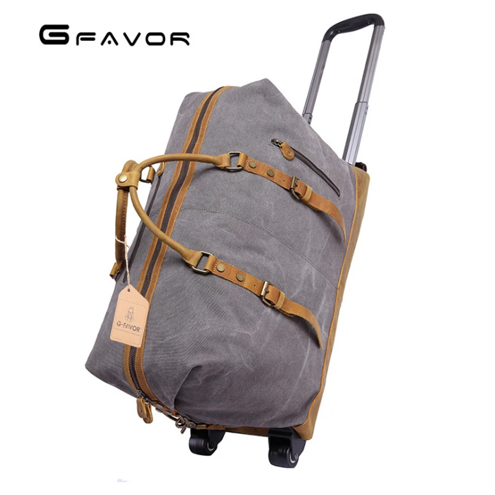 

Retro Cowhide Canvas Splicing Travelling Bag Trolley Travel Bag Hand Luggage Military Green/Gray/Black Travel Rolling Bags